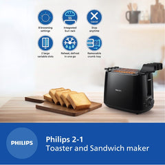 Philips 600 Watts 2 Slice Toaster With Integrated Bun Rack Black Hd2583 90