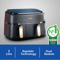 Philips 9L Airfryer With Dual Baskets For Full Tray Cooking 8 Preset Menus Na352 00