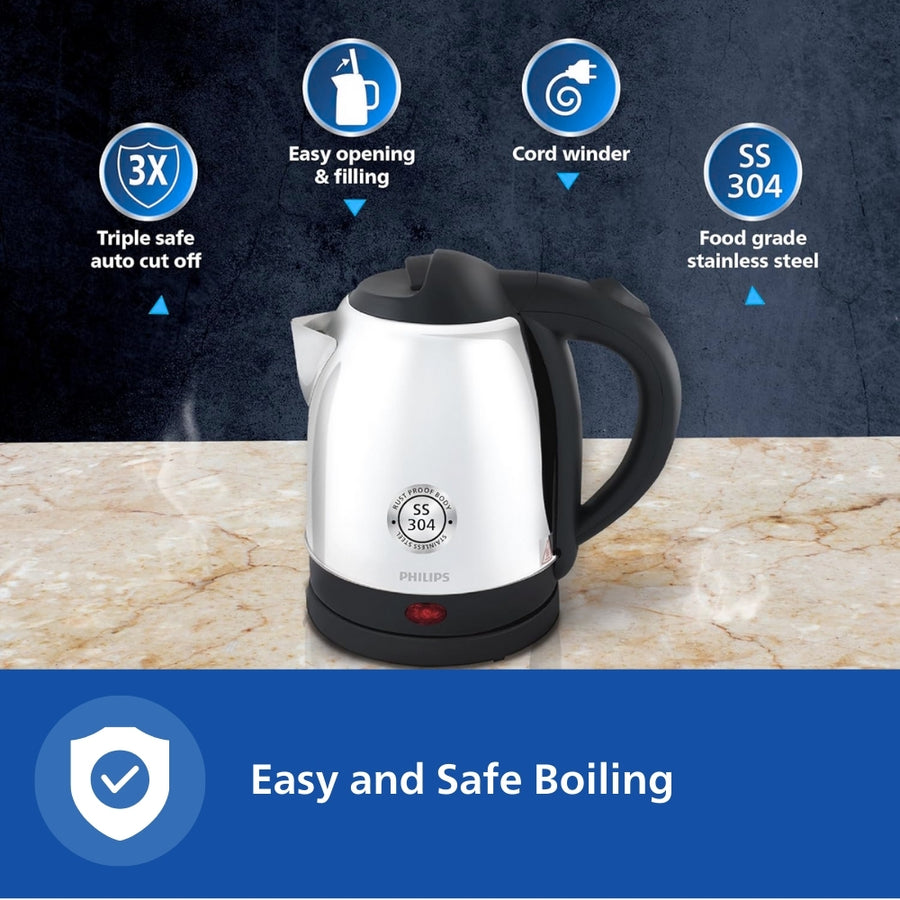Philips 1 5 L Kettle With 25 Thicker Body For Longer Life And Triple Safe Auto Cut Off Hd9373 00