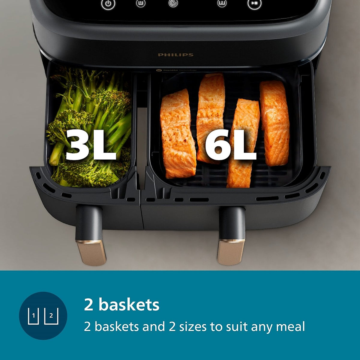 Refurbished Philips 9L Airfryer With Dual Baskets For Full Tray Cooking 8 Preset Menus Na352 00