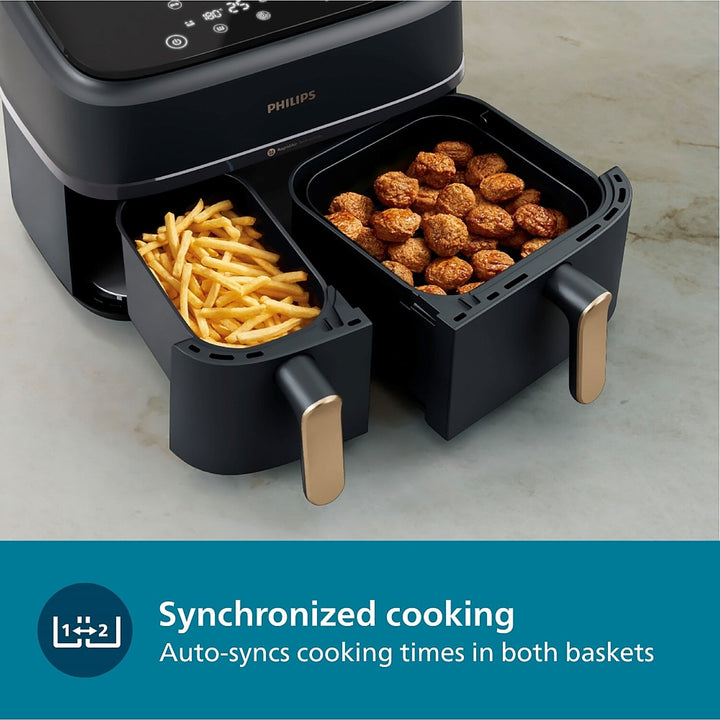 Philips Domestic 9L Airfryer With Dual Baskets For Full Tray Cooking 8 Preset Menus Na352 00