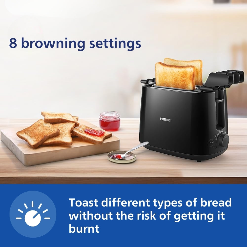 Philips 600 Watts 2 Slice Toaster With Integrated Bun Rack Black Hd2583 90