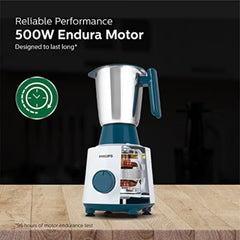 Refurbished Philips 500 W Mixer Grinder (3 Jars | White/Blue) - HL7535/00 - Liquidation