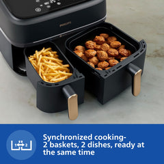 Philips 9L Airfryer With Dual Baskets For Full Tray Cooking 8 Preset Menus Na352 00