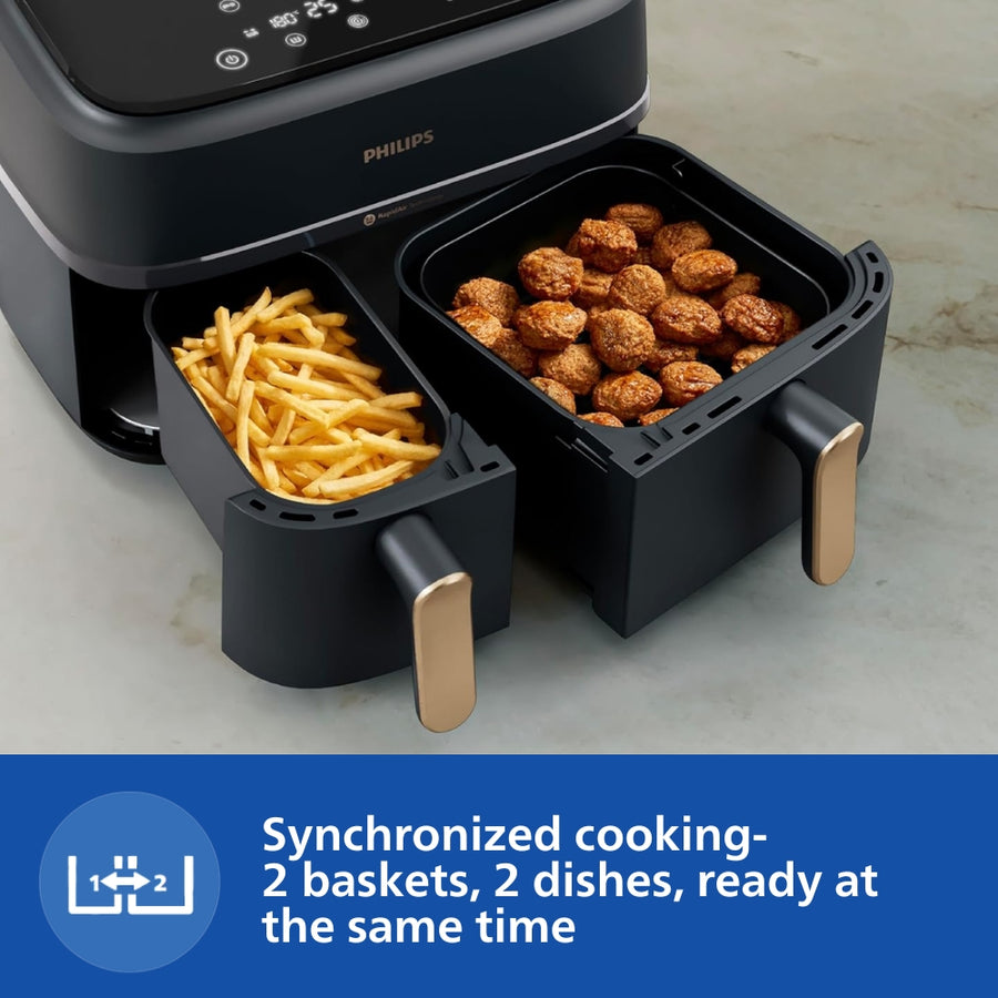 Philips 9L Airfryer With Dual Baskets For Full Tray Cooking 8 Preset Menus Na352 00