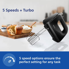 Philips Daily Hand Mixer 300W 5 Speed Black Hr3705 10