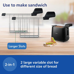 Philips 600 Watts 2 Slice Toaster With Integrated Bun Rack Black Hd2583 90