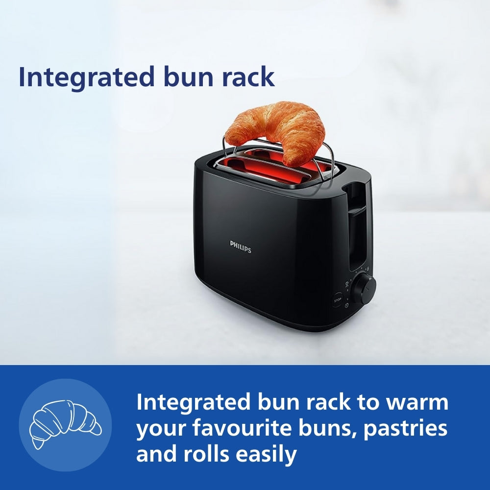 Philips 600 Watts 2 Slice Toaster With Integrated Bun Rack Black Hd2583 90