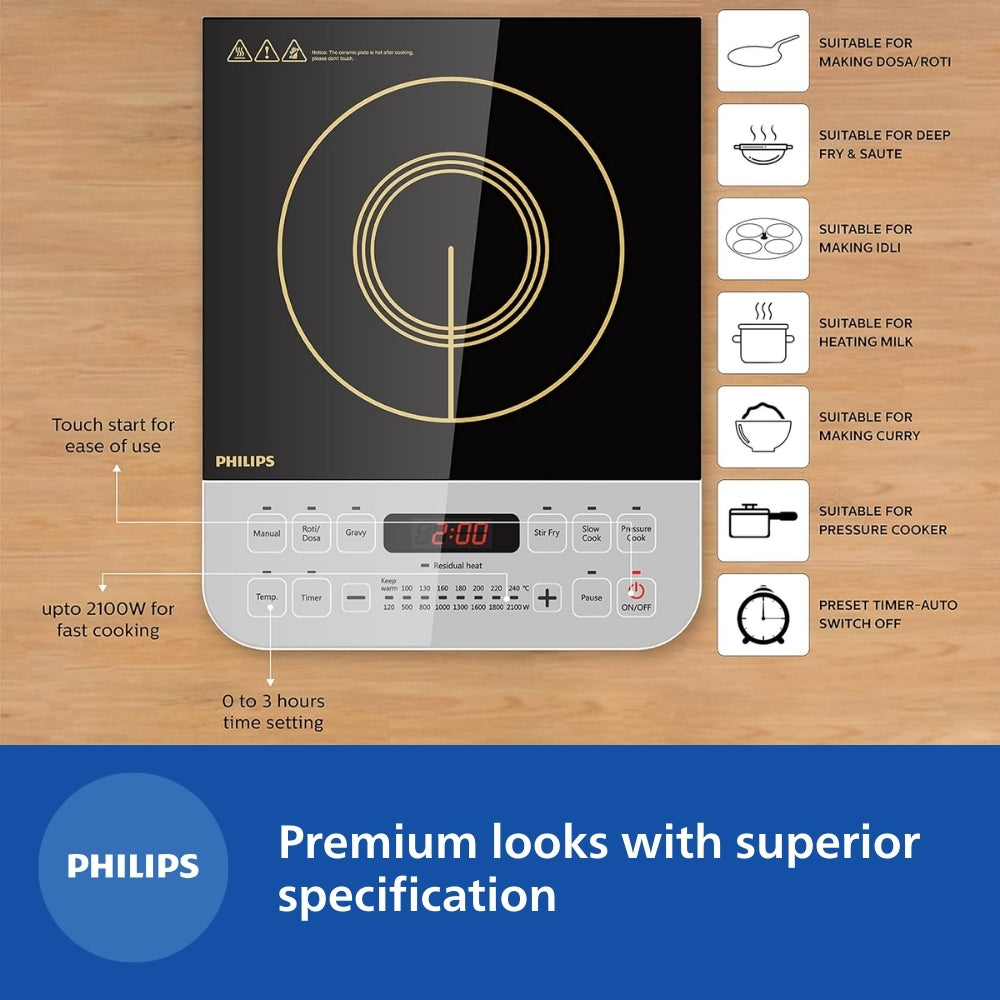 Philips Induction Cooktop 2100W for Fast Cooking - HD4928/01