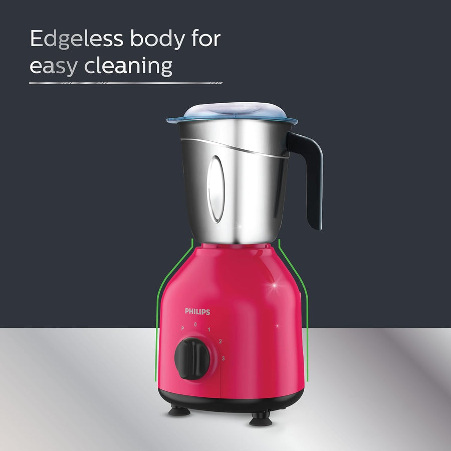 Refurbished PHILIPS Daily Collection 750 W Mixer Grinder (3 Jars, Strawberry, Black) - HL7756/03 - Liquidation