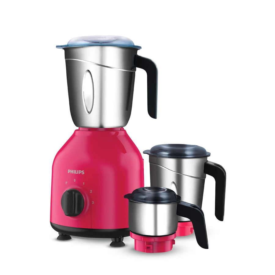 Refurbished PHILIPS Daily Collection 750 W Mixer Grinder (3 Jars, Strawberry, Black) - HL7756/03 - Liquidation