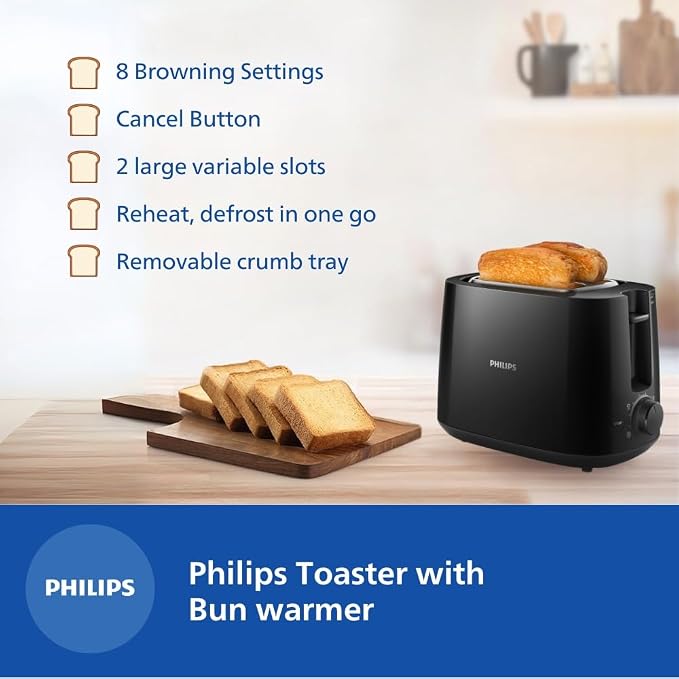 Refurbished Philips Two Slice Pop Up Toaster with Bun Warmer - HD2582/90