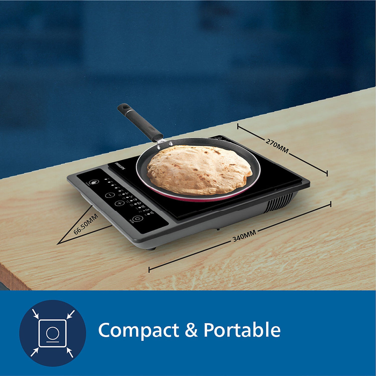 Philips Domestic 1300W Induction Cooktop With Triple Mov For 4Kw Surge Protection And Soft Touch Control Hd4934 00
