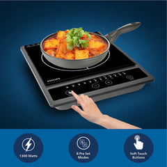 Philips Domestic 1300W Induction Cooktop With Triple Mov For 4Kw Surge Protection And Soft Touch Control Hd4934 00