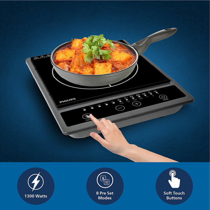 Philips Domestic 1300W Induction Cooktop With Triple Mov For 4Kw Surge Protection And Soft Touch Control Hd4934 00