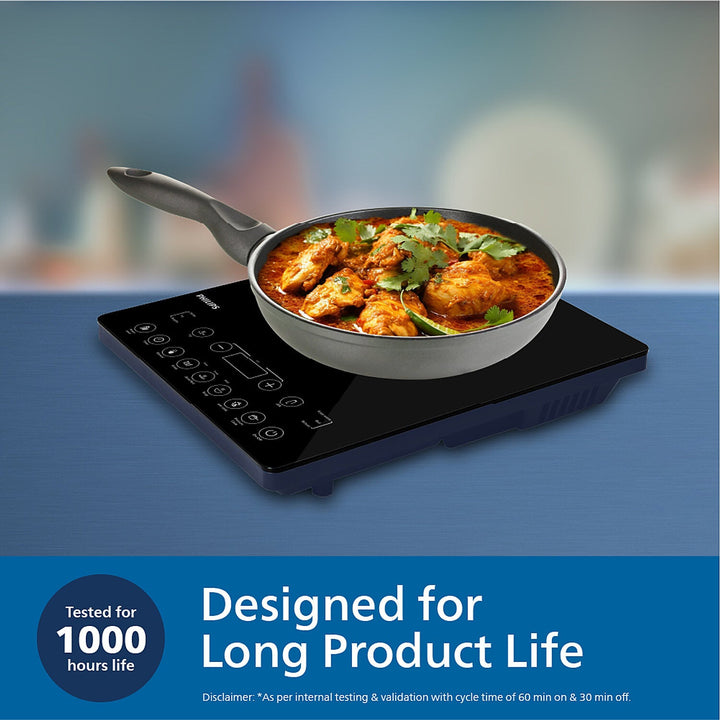 Philips Domestic 2100W Induction Cooktop With Triple Mov For 4Kw Surge Protection And Feather Touch Control Hd4995 00
