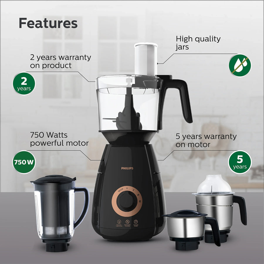 Philips 750 Watt Mixer Grinder With Food Processor Jar Hl7707 01
