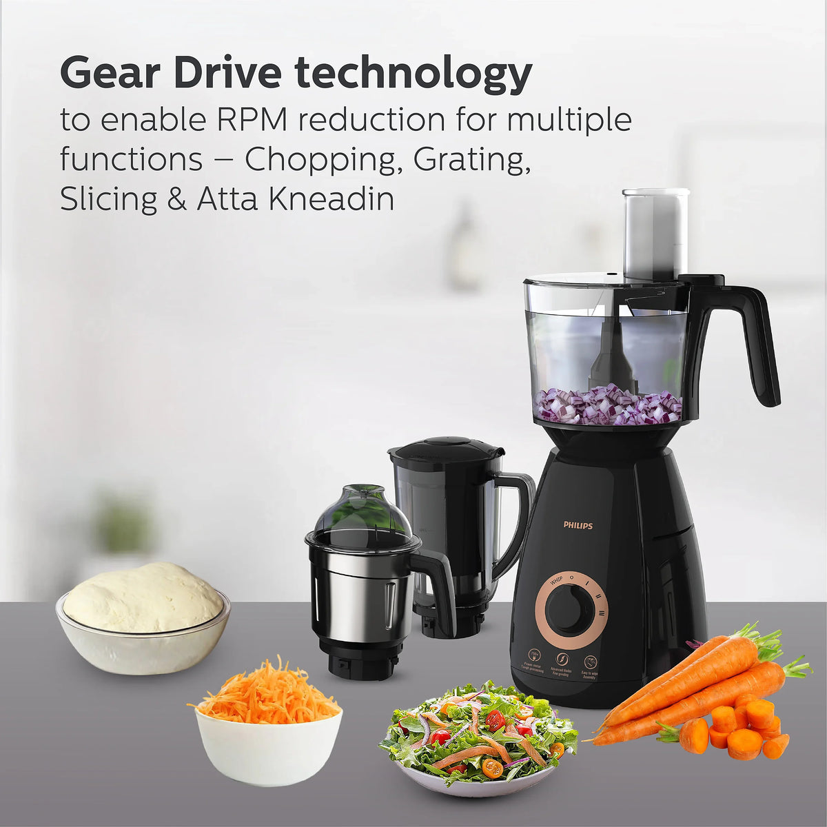 Philips 750 Watt Mixer Grinder With Food Processor Jar Hl7707 01