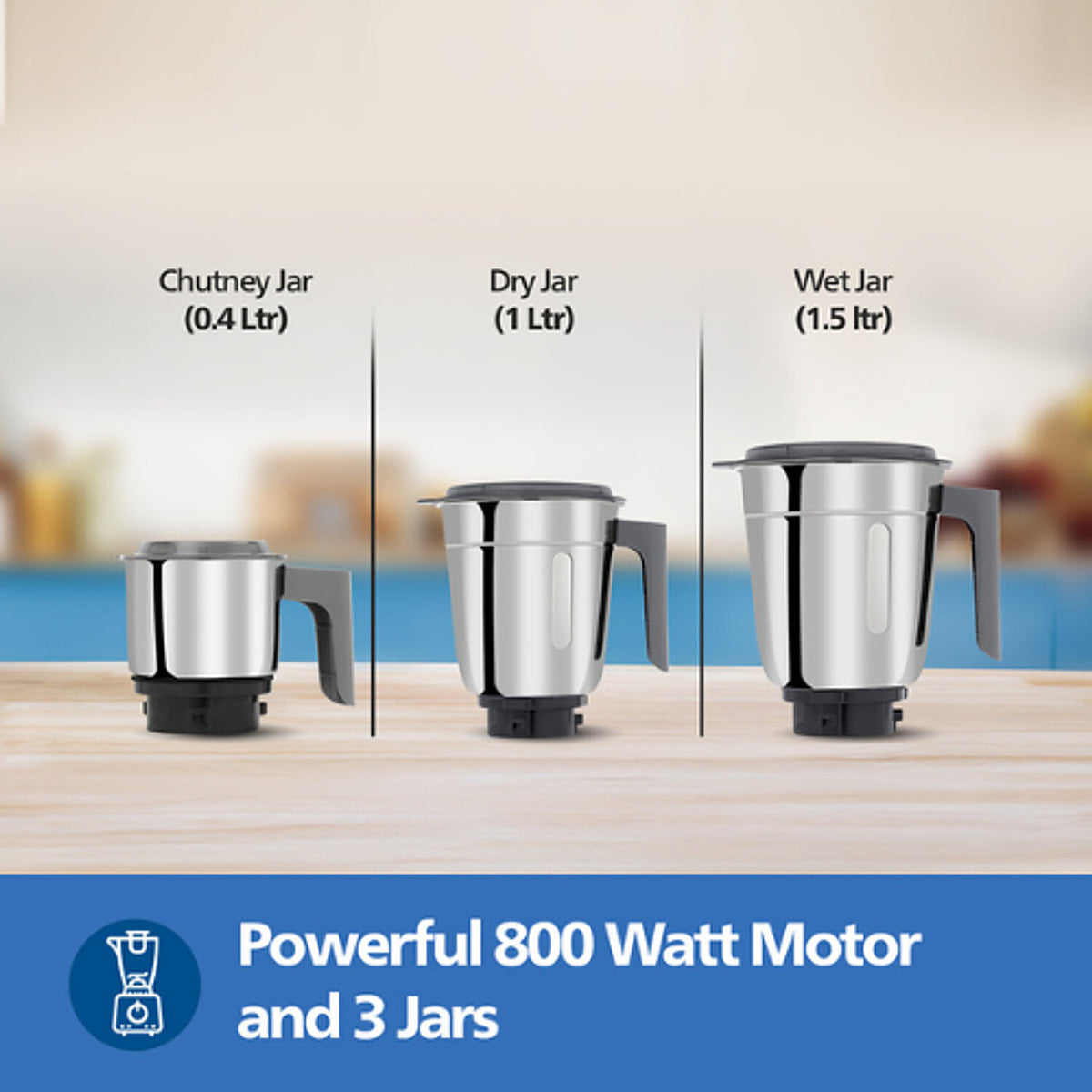 Philips 800 Watt Powerful Motor Mixer Grinder With Microgrind Technology In Grey Colour Hl7770 00