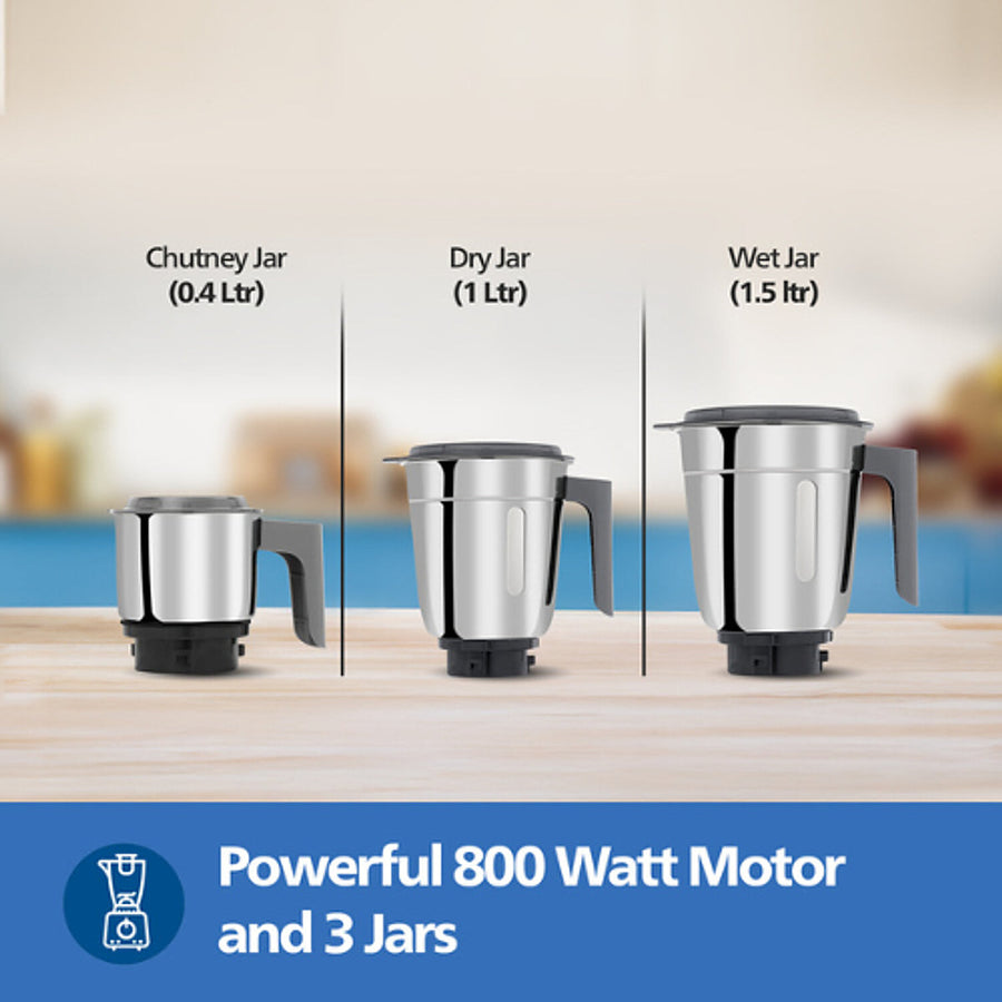 Philips 800 Watt Powerful Motor Mixer Grinder With Microgrind Technology In Grey Colour Hl7770 00