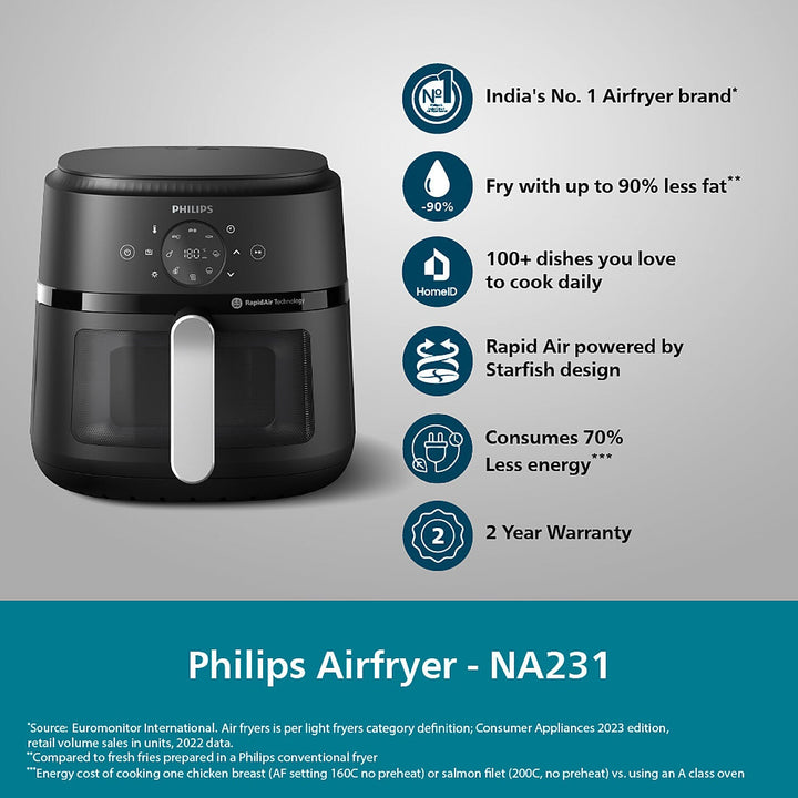 Philips Domestic 6 2 Liter Airfryer With Rapid Air Technology And Cooking Window Na231 00