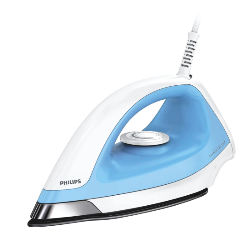 Philips 1100 Watt Blue And White Dry Iron With Black American Heritage Soleplate Coating Gc157 02