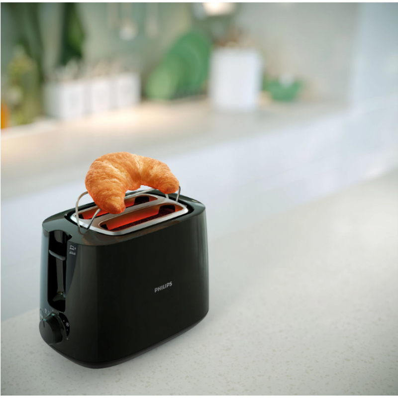 Refurbished Philips 600 Watts 2-Slice Toaster with Integrated Bun Rack Black - HD2583/90