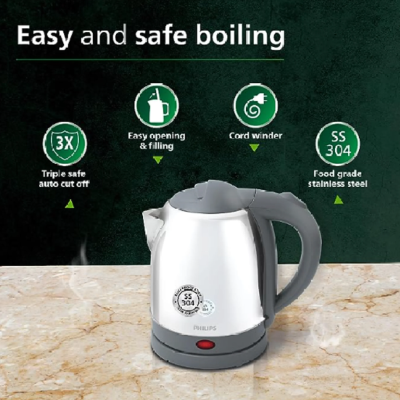 Refurbished Philips 1.2 L Kettle with 25% thicker body for longer life - HD9363/02