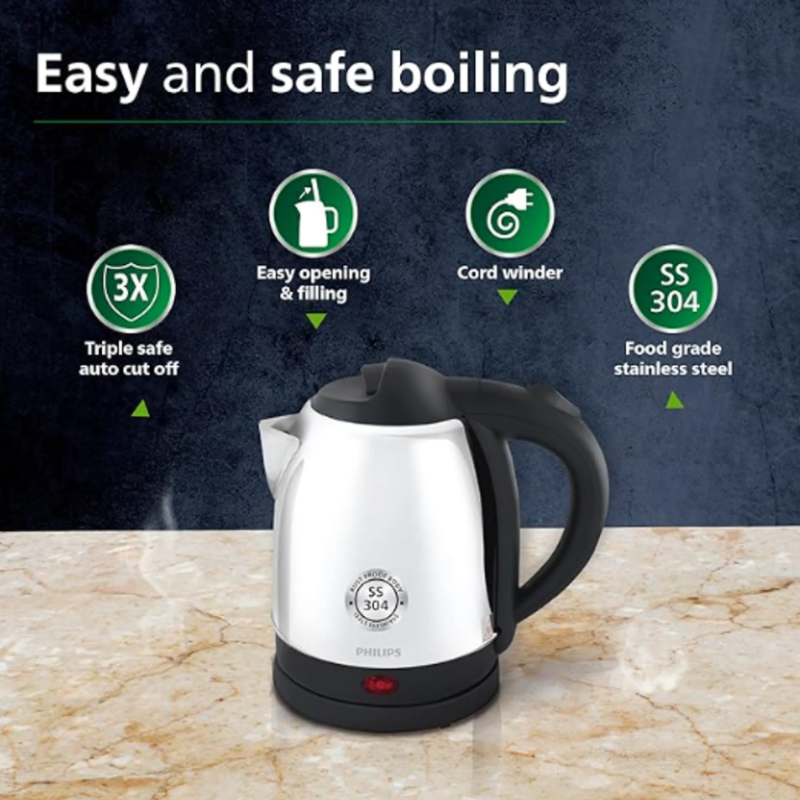 Refurbished Philips 1.5 L Kettle with 25% thicker body for longer life and triple safe auto cut off - HD9373/00