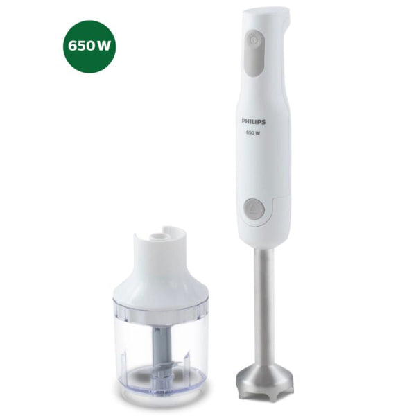Refurbished Philips 650W White Hand Blender with Detachable Steel Rod and Compact Chopper - HL1600/02