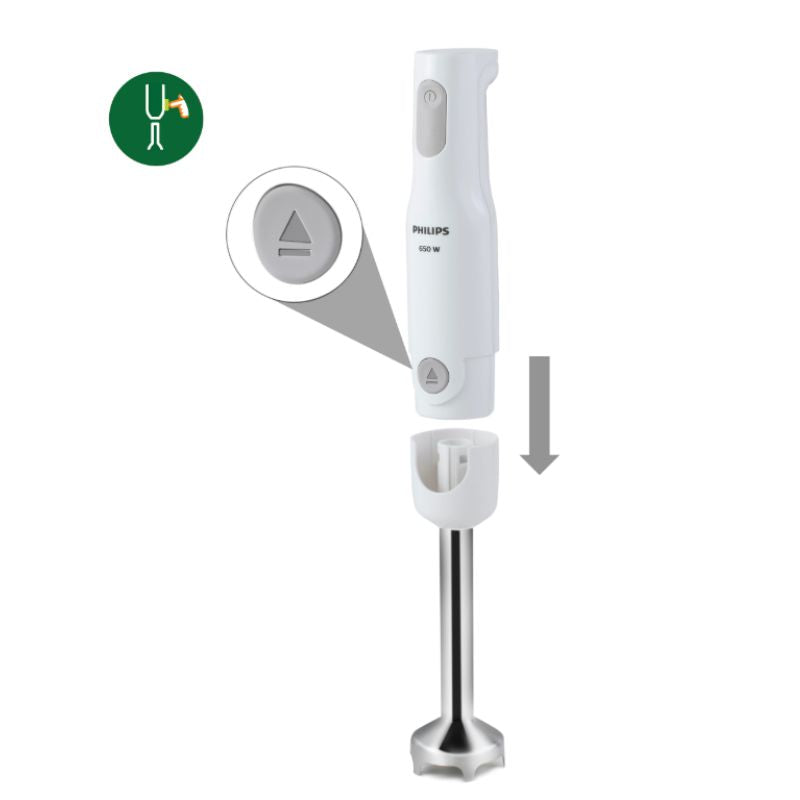 Refurbished???ÿPhilips 650W White Hand Blender with Detachable Steel Rod and Compact Chopper - HL1600/02