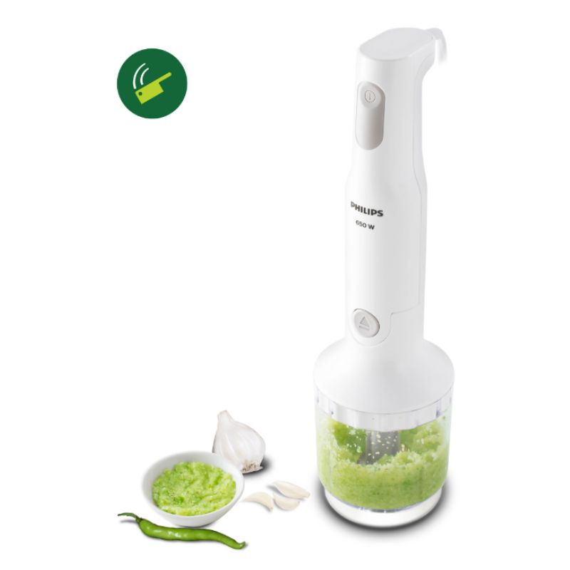 Refurbished???ÿPhilips 650W White Hand Blender with Detachable Steel Rod and Compact Chopper - HL1600/02