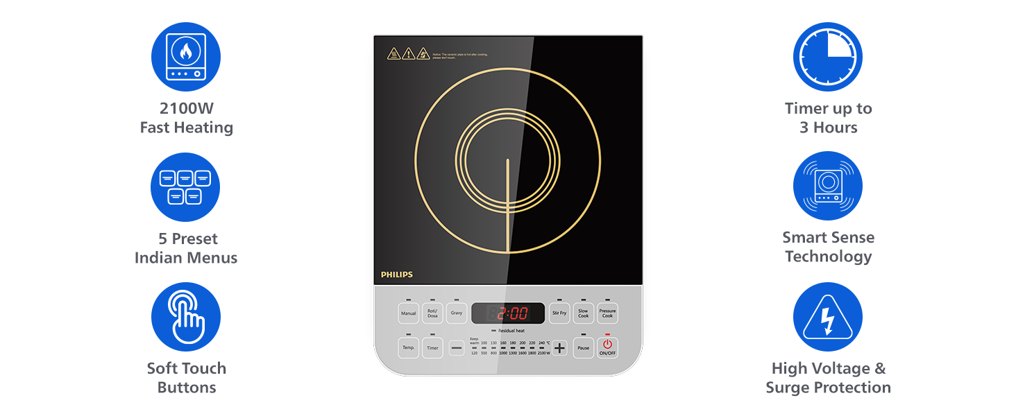 Philips 2100W Indian Dish Presets Induction Cook Top - HD4928/01